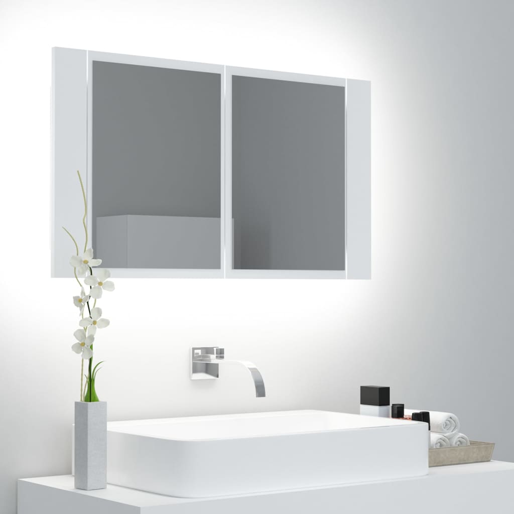 Poza vidaXL Dulap de baie cu oglinda si LED, alb, 80x12x45 cm