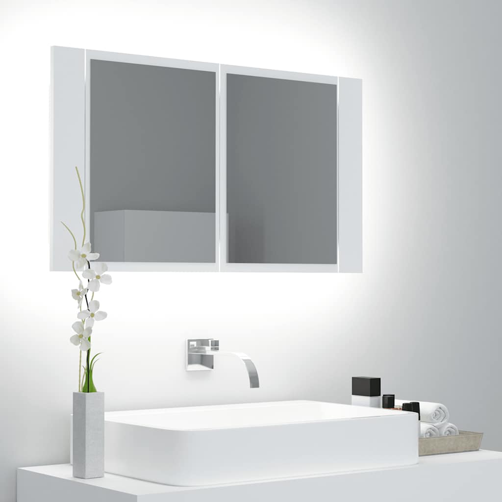 vidaXL Szafka �azienkowa z lustrem i LED, bia�a, 80x12x45 cm, akryl
