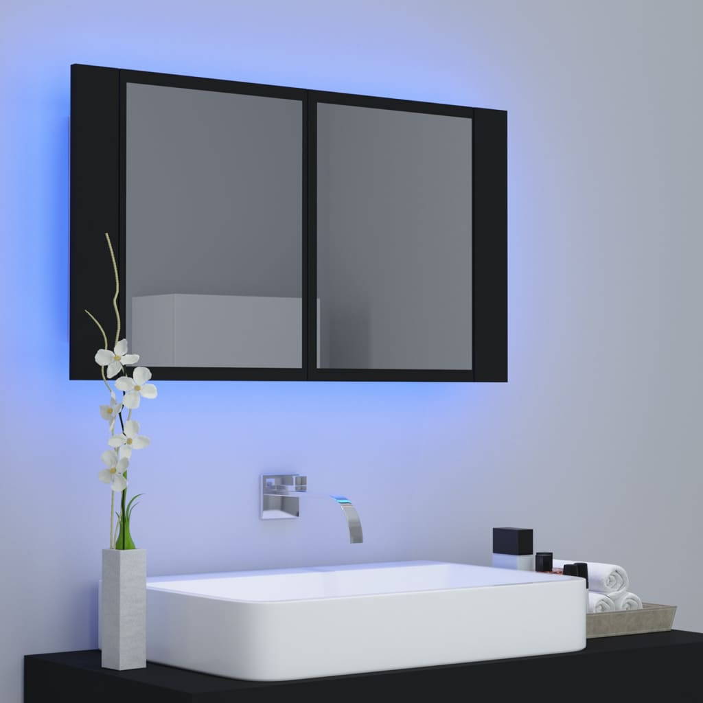 

vidaXL Badkamerkast met spiegel en LED 80x12x45 cm zwart