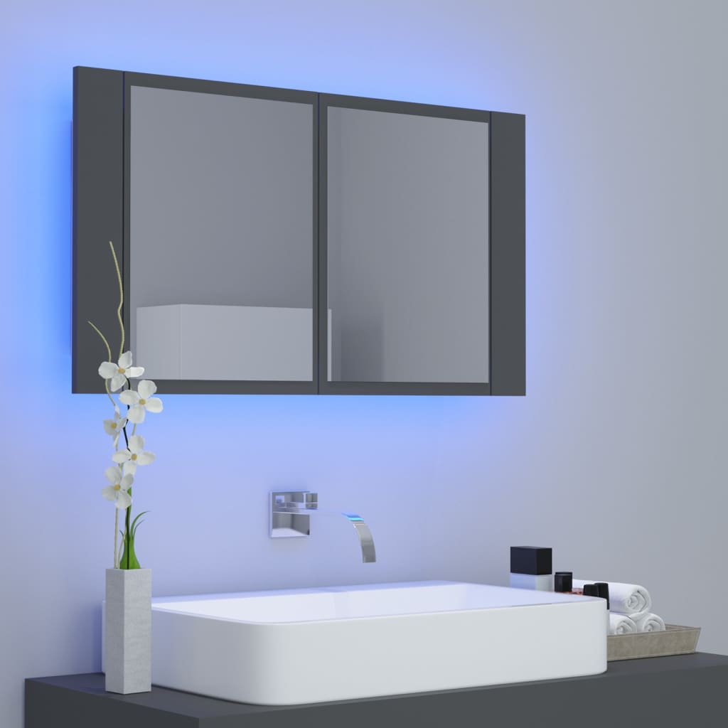 

vidaXL Badkamerkast met spiegel en LED 80x12x45 cm grijs
