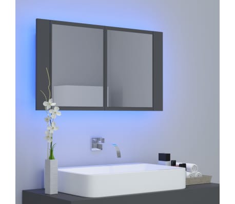 vidaXL vannasistabas spoguļskapītis ar LED, pelēks, 80x12x45cm, akrils