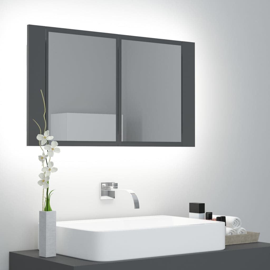 vidaXL Dulap de baie cu oglindă și LED, gri, 80x12x45 cm vidaxl.ro