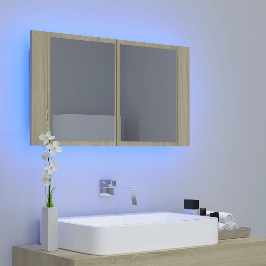 

vidaXL Badkamerkast met spiegel en LED 80x12x45 cm sonoma eikenkleurig