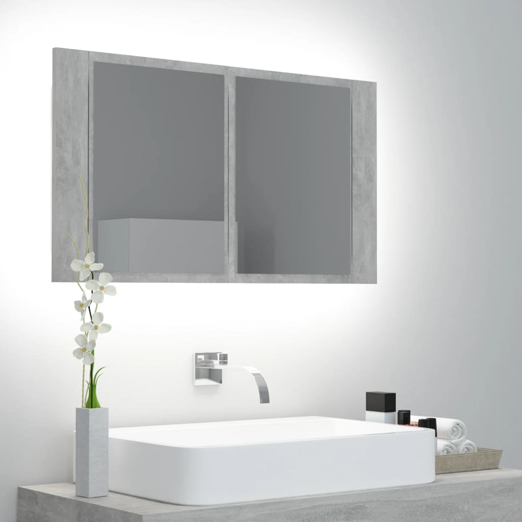 vidaXL Dulap de baie cu oglinda si LED, gri beton, 80x12x45 cm