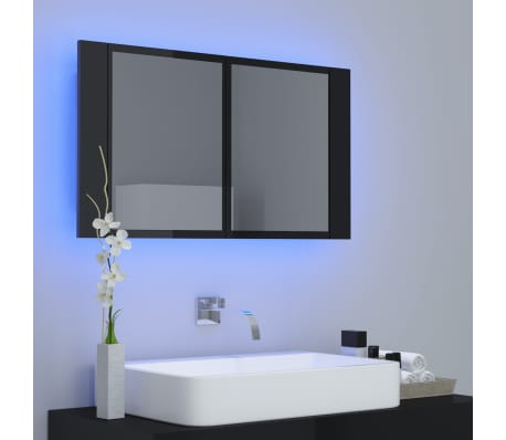 vidaXL Kylpyhuoneen LED peilikaappi korkeak. musta 80x12x45 cm akryyli