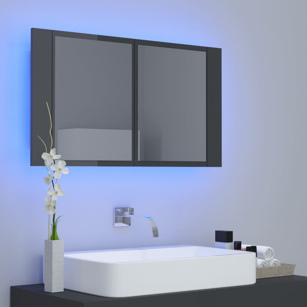 

vidaXL Badkamerkast met spiegel en LED 80x12x45 cm hoogglans grijs