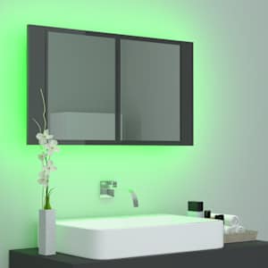 LED koupelnová skříňka se zrcadlem lesklá šedá 80x12x45cm akryl - obrázek 5