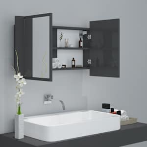 LED koupelnová skříňka se zrcadlem lesklá šedá 80x12x45cm akryl - obrázek 6