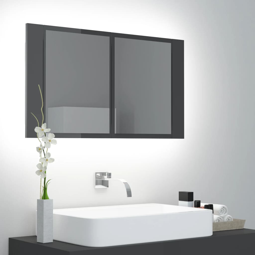 vidaXL Armoire à miroir de bain à LED Gris brillant 80x12x45 cm