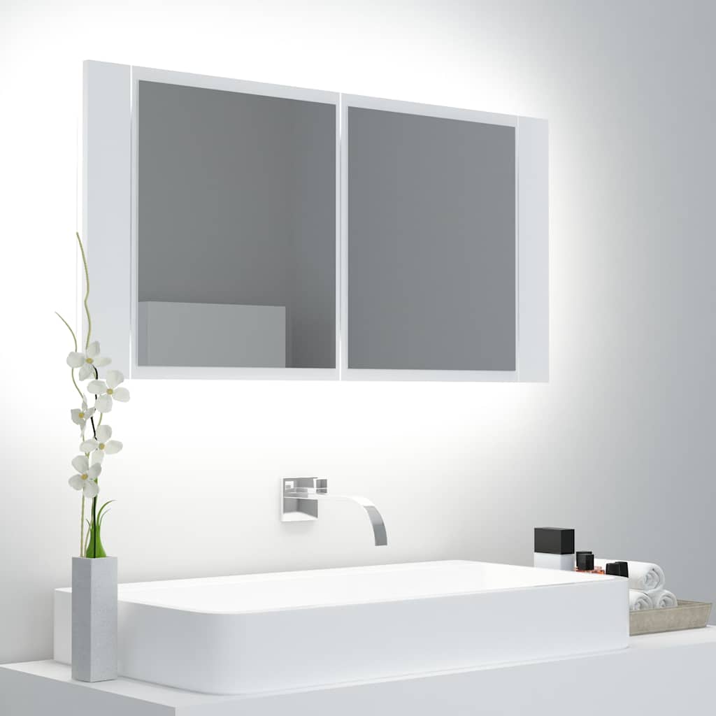 vidaXL Szafka �azienkowa z lustrem i LED, bia�a, 90x12x45 cm, akryl