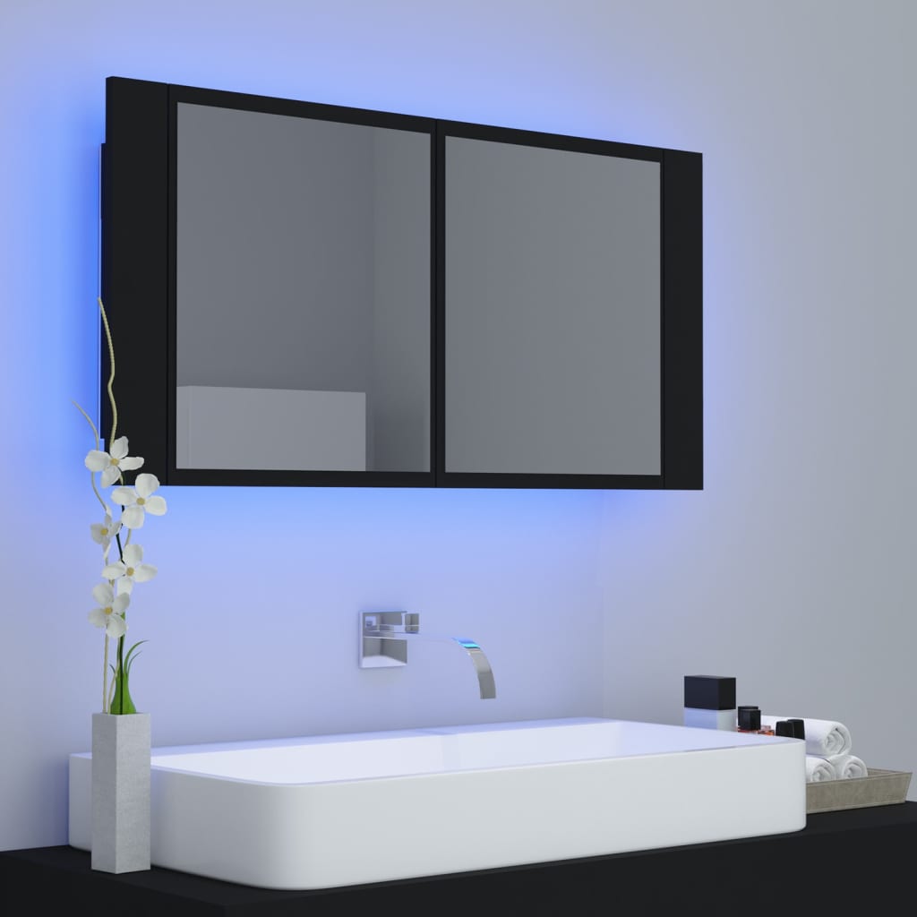 

vidaXL Badkamerkast met spiegel en LED 90x12x45 cm zwart