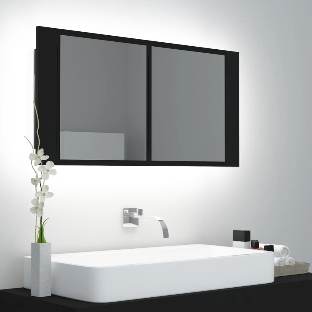 vidaXL Dulap de baie cu oglindă și LED, negru, 90x12x45 cm 90x12x45