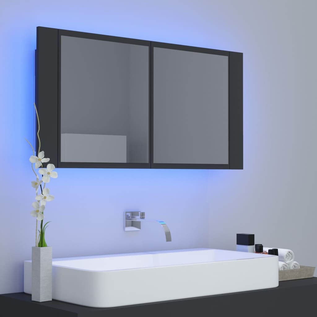 

vidaXL Badkamerkast met spiegel en LED 90x12x45 cm grijs