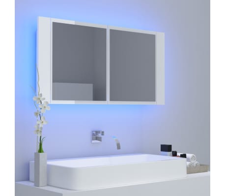 vidaXL LED Bathroom Mirror Cabinet High Gloss White 90x12x45 cm Acrylic