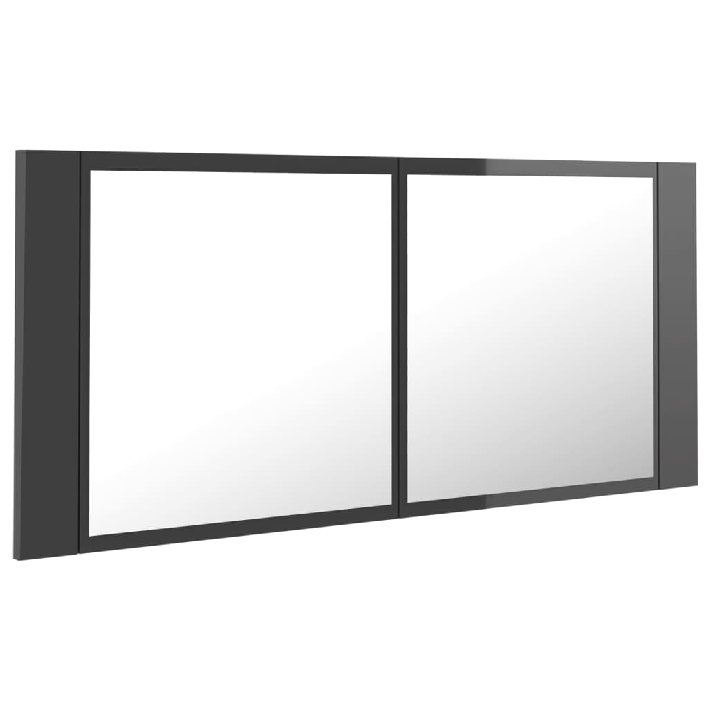 vidaXL LED-Bad-Spiegelschrank Hochglanz-Grau 100x12x45 cm Acryl