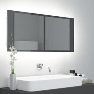 LED koupelnová skříňka se zrcadlem lesklá šedá 100 x 12 x 45 cm - obrázek 1