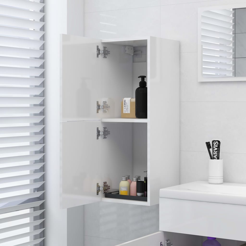 Badezimmerschrank Hochglanz-Weiß 30x30x80 cm Spanplatte