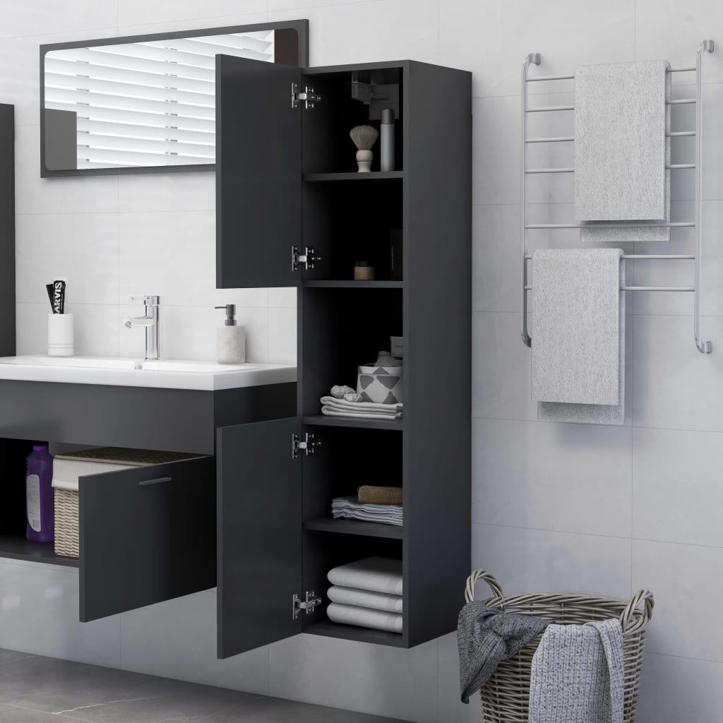 vidaXL Bathroom Cabinet Grey 30x30x130 cm Engineered Wood