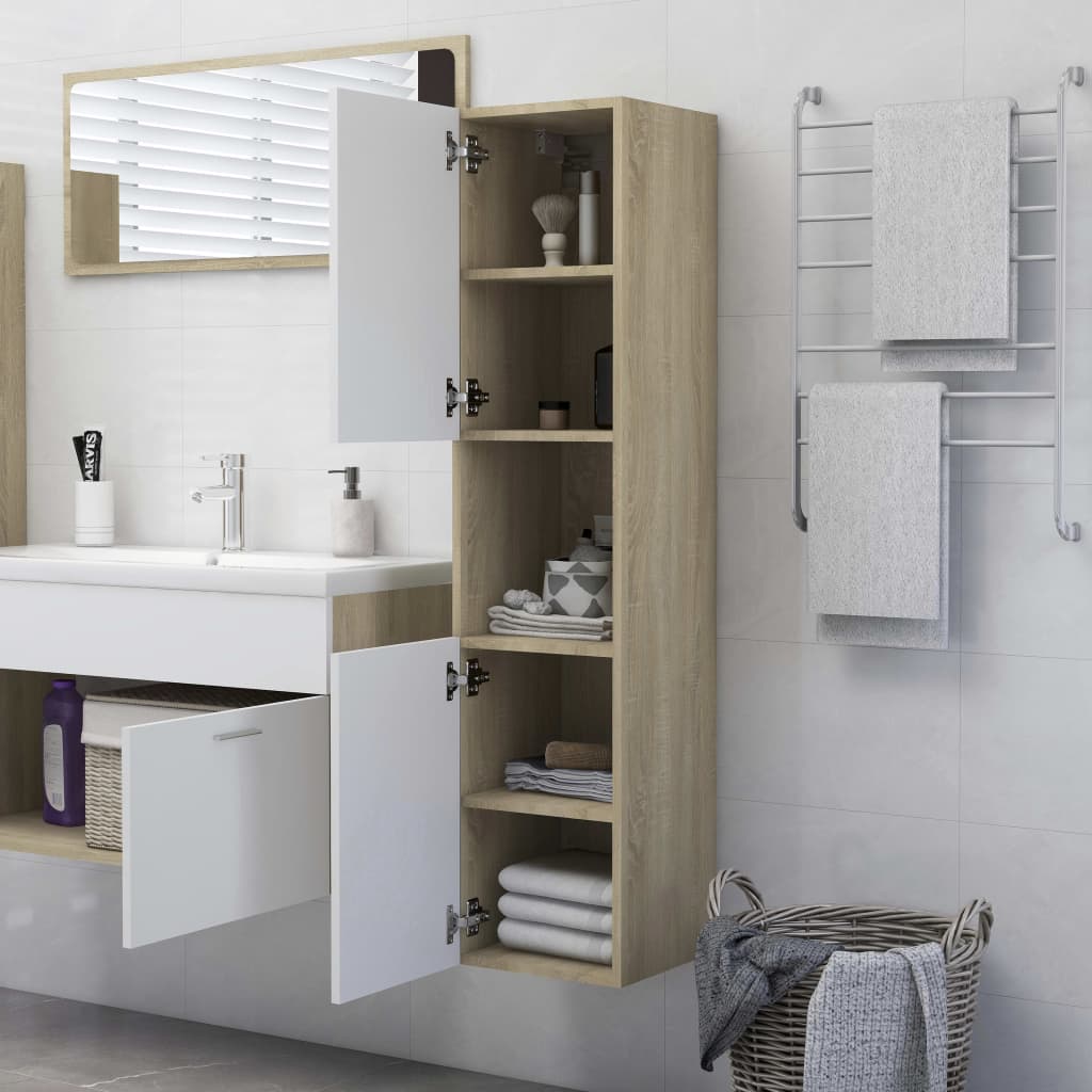 

vidaXL Badkamerkast 30x30x130 cm spaanplaat wit sonoma eikenkleurig