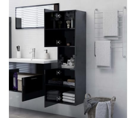 vidaXL Bathroom Cabinet High Gloss Black 30x30x130 cm Engineered Wood