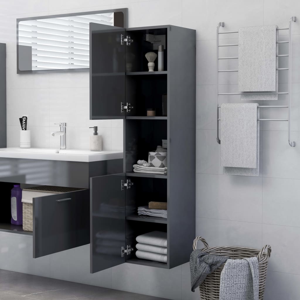 

vidaXL Badkamerkast 30x30x130 cm spaanplaat hoogglans grijs