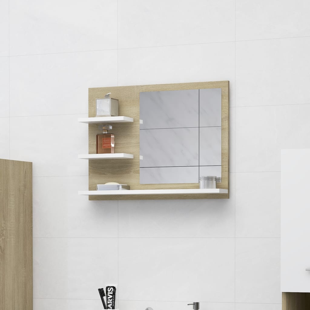 Badspiegel Weiß und Sonoma-Eiche 60×10,5×45 cm Spanplatte kaufen