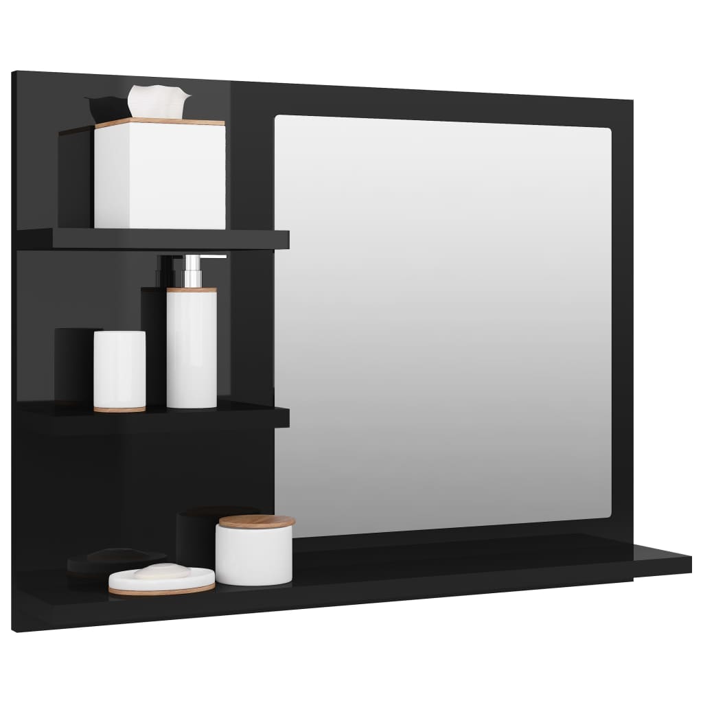 vidaXL Bathroom Mirror High Gloss Black 60x10.5x45 cm Engineered Wood