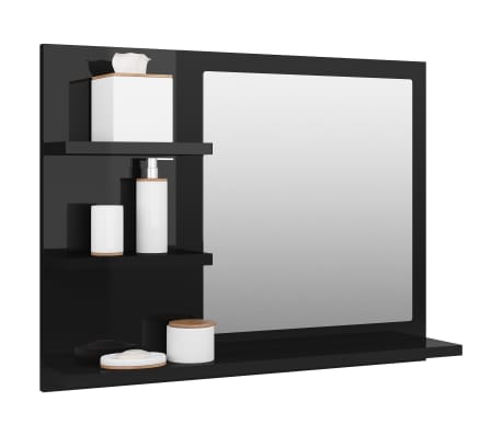 vidaXL Bathroom Mirror High Gloss Black 60x10.5x45 cm Engineered Wood