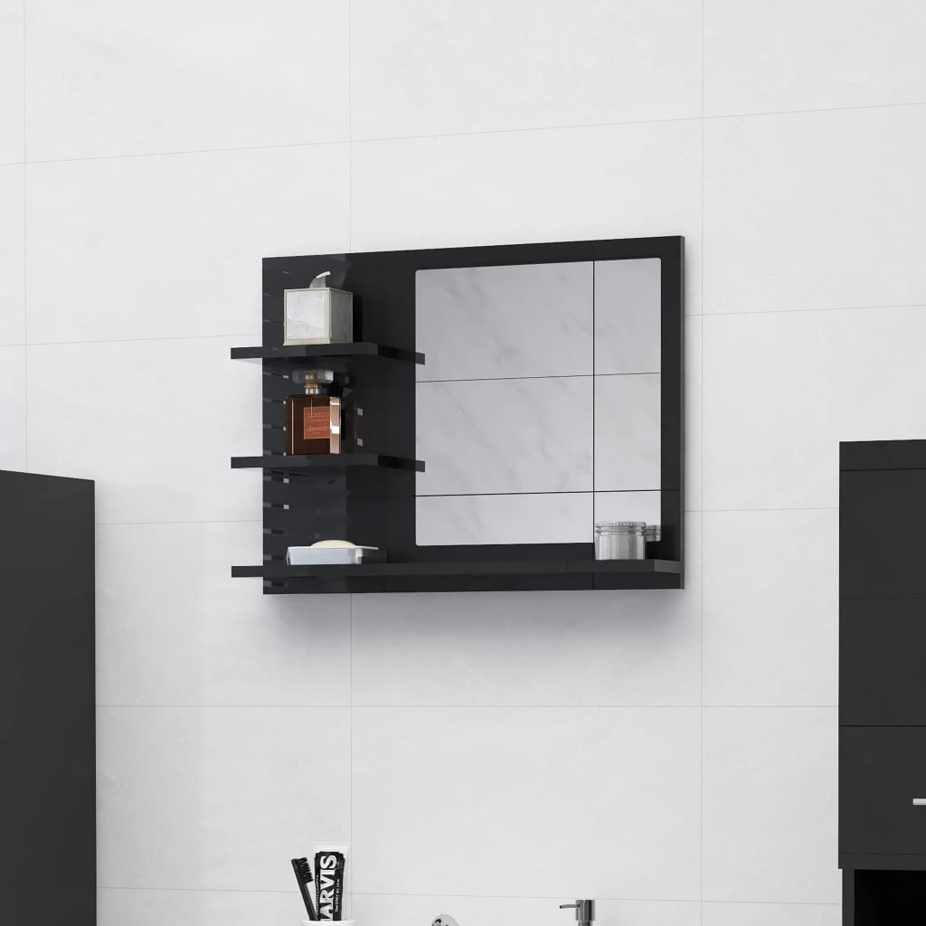 Poza vidaXL Oglinda de baie, negru extralucios, 60 x 10,5 x 45 cm, PAL