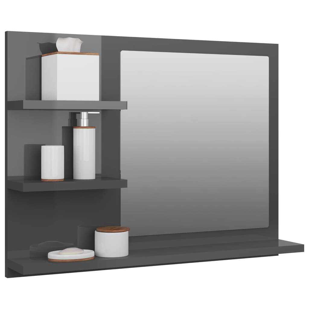 vidaXL Bathroom Mirror High Gloss Grey 60x10.5x45 cm Engineered Wood