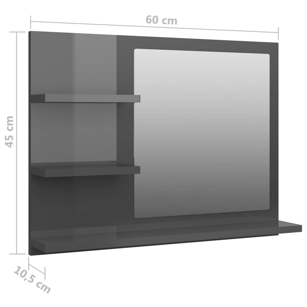 Badspiegel Hochglanz-Grau 60×10,5×45 cm Spanplatte