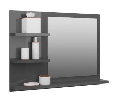 vidaXL Bathroom Mirror High Gloss Grey 60x10.5x45 cm Engineered Wood