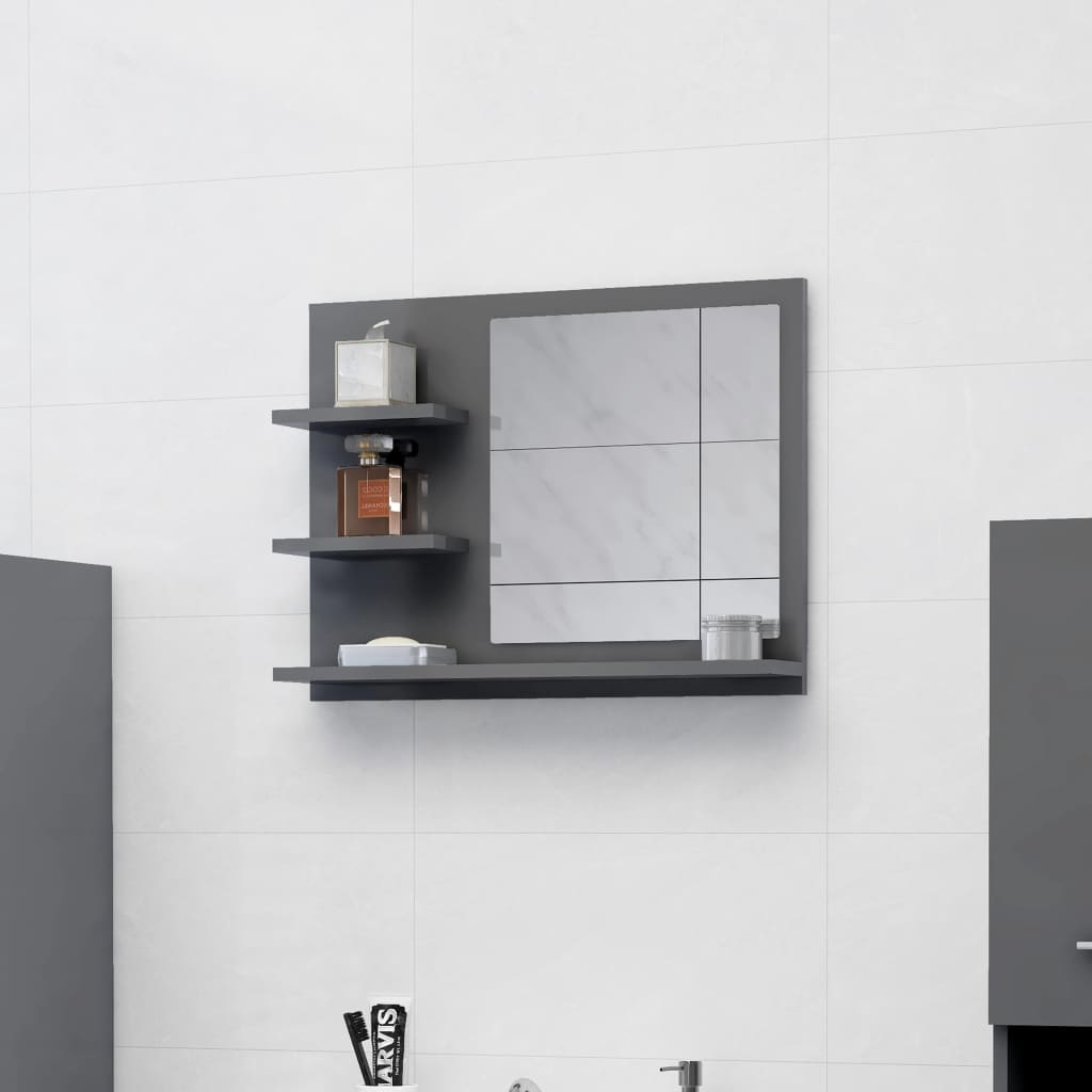 vidaXL Oglindă de baie, gri extralucios, 60 x 10,5 x 45 cm, PAL vidaxl.ro