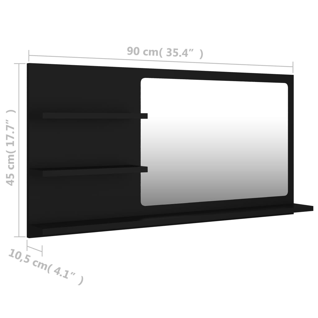 Badspiegel Schwarz 90×10,5×45 cm Spanplatte