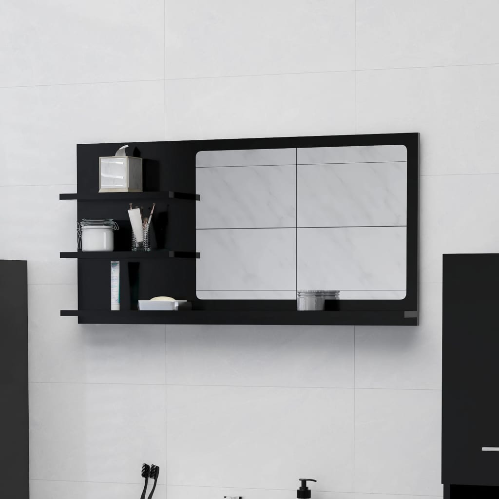 Poza vidaXL Oglinda de baie, negru, 90 x 10,5 x 45 cm, PAL