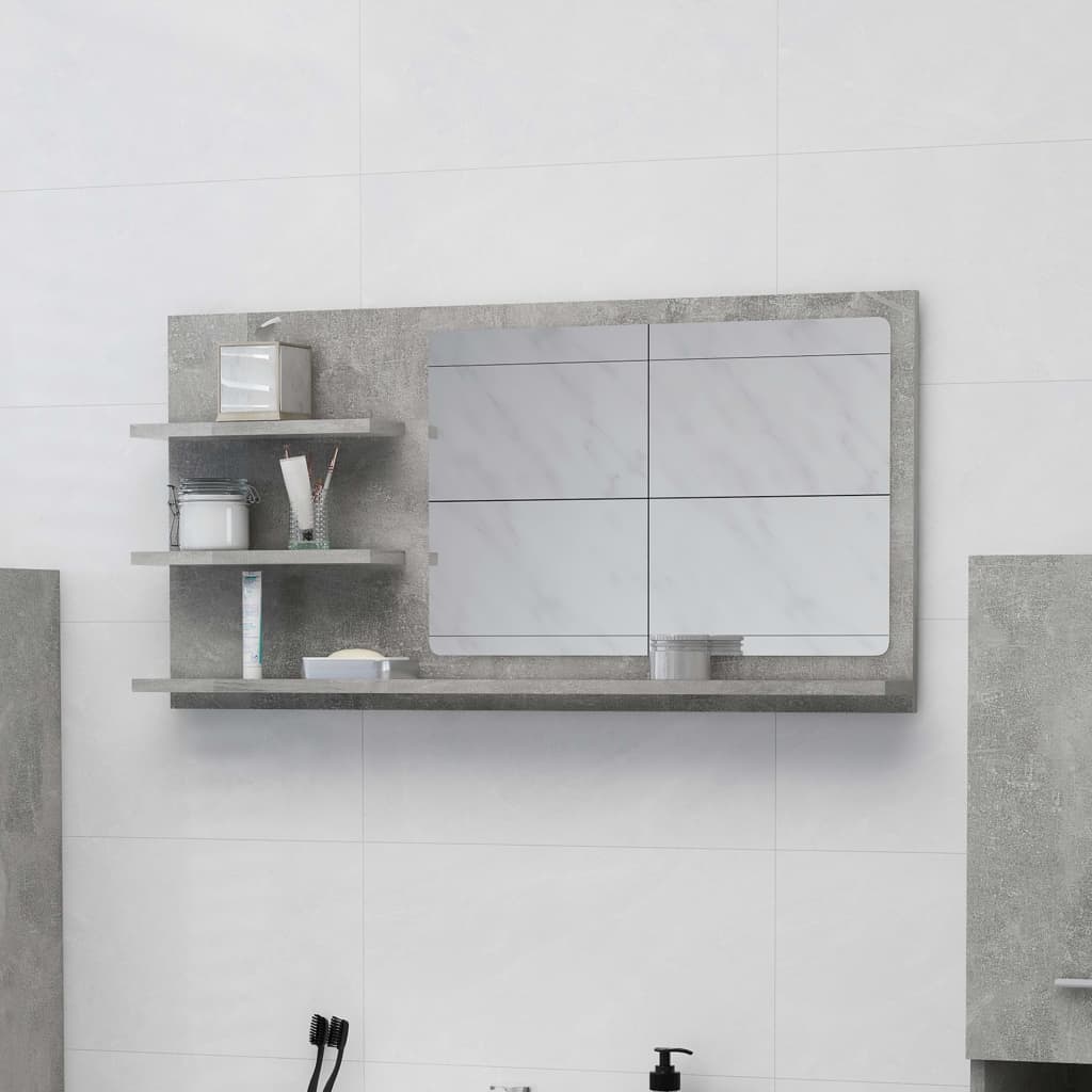 vidaXL Oglindă de baie, gri beton, 90 x 10,5 x 45 cm, PAL vidaXL imagine 2022 1-1.ro