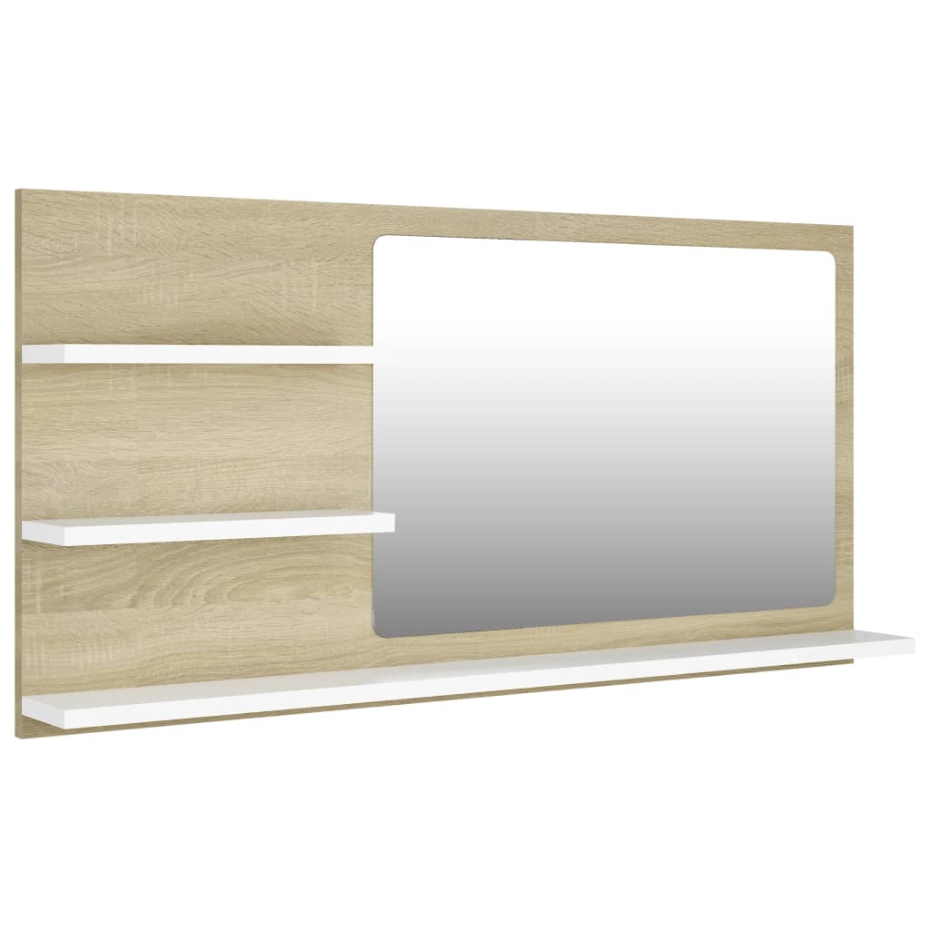 Image of vidaXL Bathroom Mirror White and Sonoma Oak 90x10.5x45 cm Engineered Wood