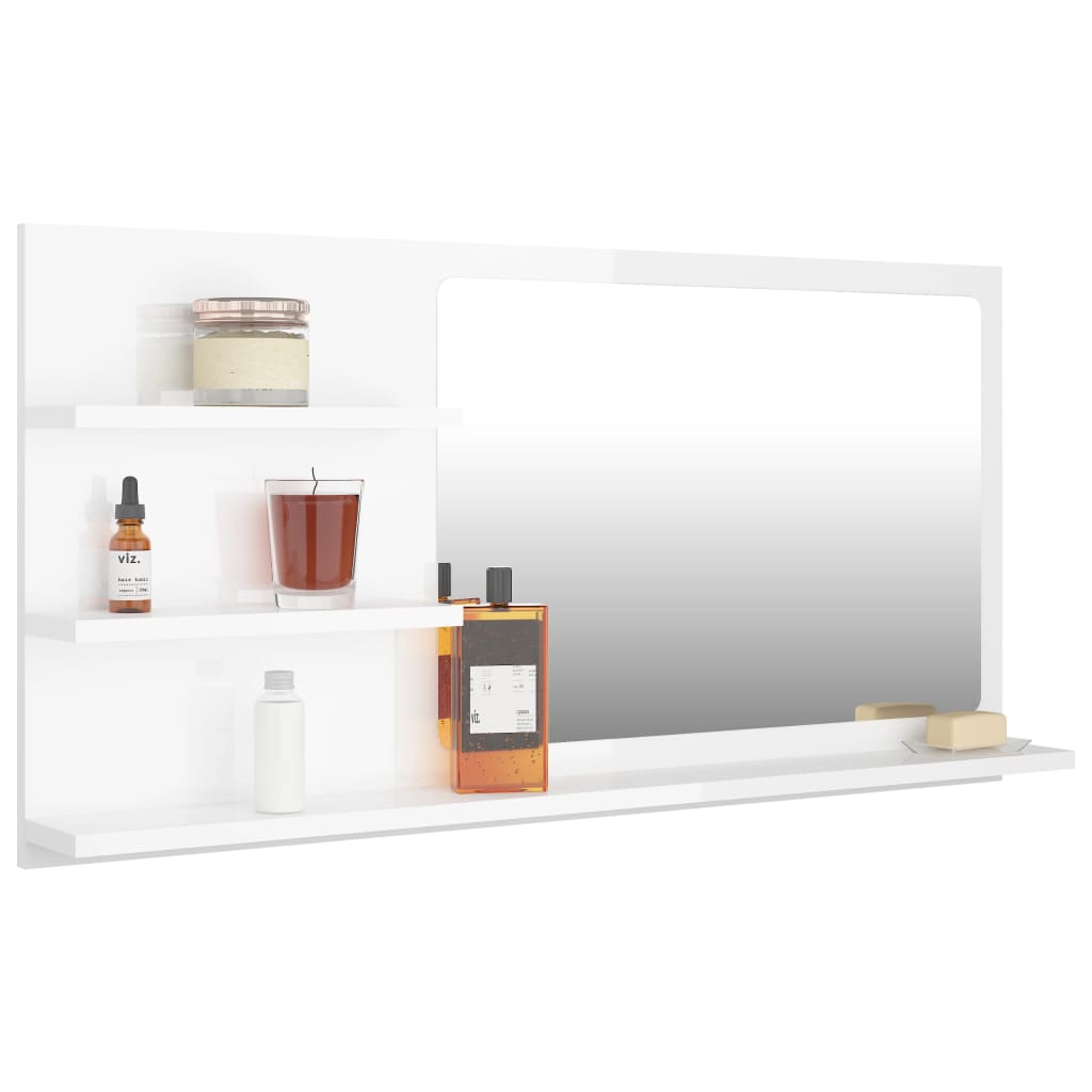 vidaXL Bathroom Mirror High Gloss White 35.4"x4.1"x17.7" Engineered Wood