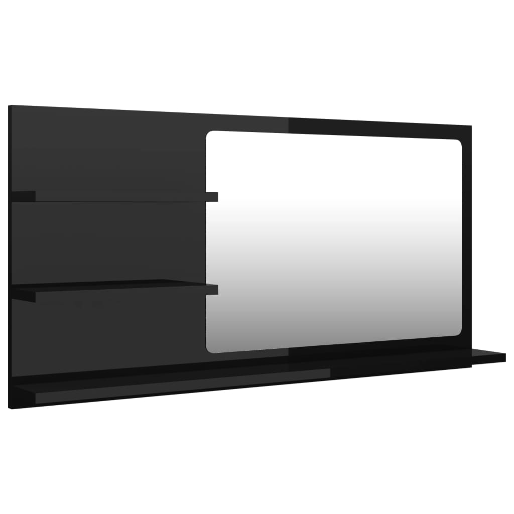 Oglindă de baie, negru extralucios , 90×10,5×45 cm, PAL