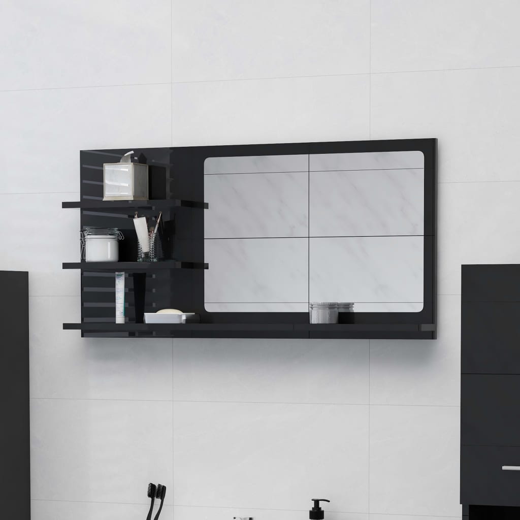 vidaXL badeværelsesspejl 90x10,5x45 cm spånplade sort højglans