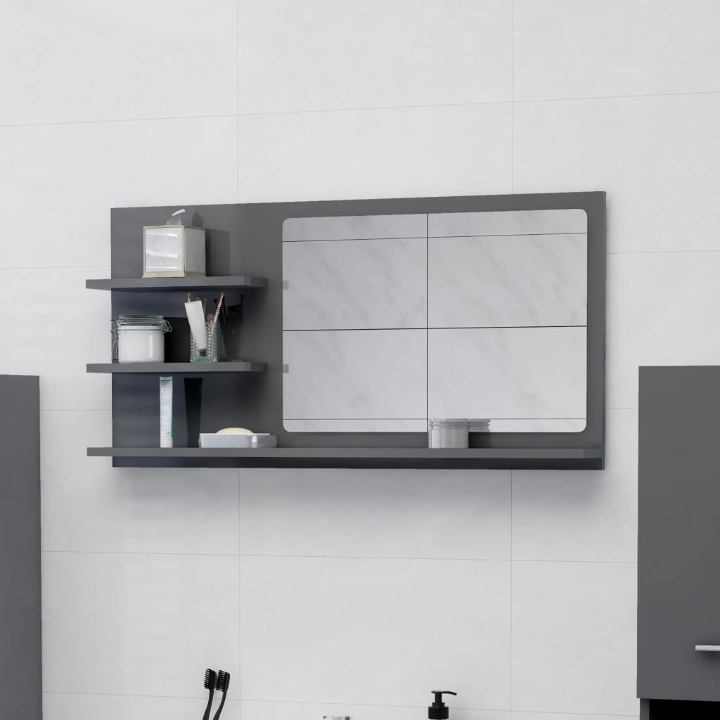 vidaXL Oglindă de baie, gri extralucios, 90 x 10,5 x 45 cm, PAL 105