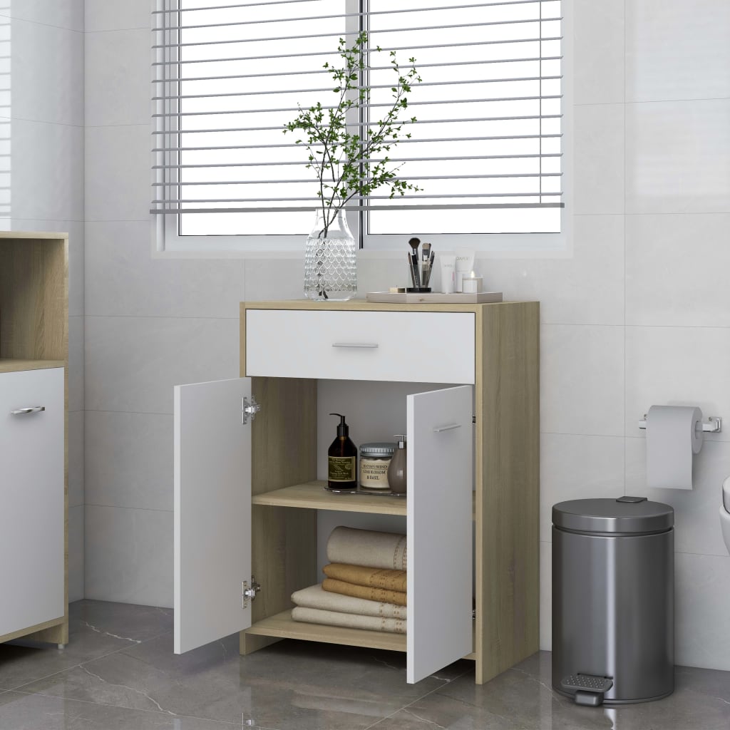 vidaXL Bathroom Cabinet White and Sonoma Oak 23.6"x13"x31.5" Engineered Wood