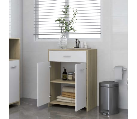 vidaXL Bathroom Cabinet White and Sonoma Oak 23.6"x13"x31.5" Engineered Wood