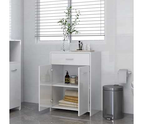 vidaXL Bathroom Cabinet High Gloss White 60x33x80 cm Engineered Wood