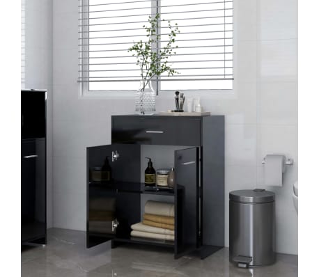 vidaXL Bathroom Cabinet High Gloss Black 60x33x80 cm Engineered Wood