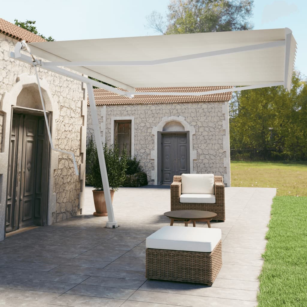 vidaXL Set stâlp pentru copertină, alb, 450x245 cm, fier