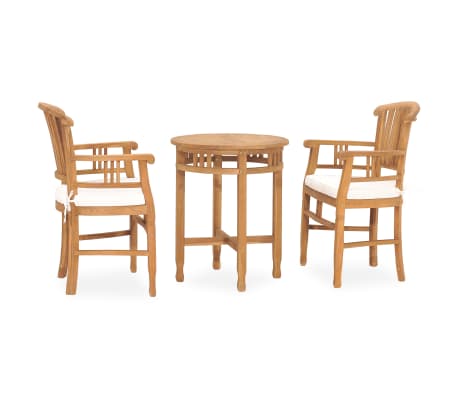 vidaXL Set da Pranzo da Giardino 3 pz con Cuscini in Massello di Teak