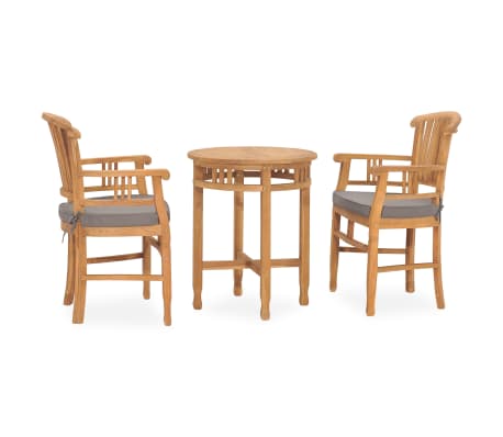 vidaXL Patio Dining Set Set of 2 Dark grey cushions, teak wood