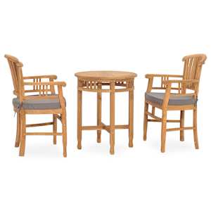 vidaXL Patio Dining Set Set of 2 Dark grey cushions, teak wood