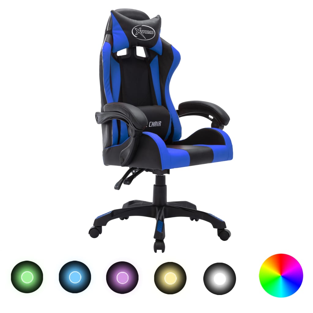 imagem de vidaXL Cadeira estilo corrida c/ luzes LED RGB couro artif. azul/preto1